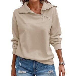 Women's Loose Fit Turtleneck Zipper Sweatshirt – Casual Long Sleeve Pullover